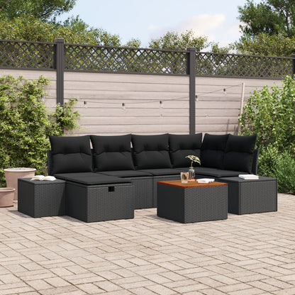 Tuinbankset 7-Delig Zwart Poly Rattan Buitenmeubilair Wit
