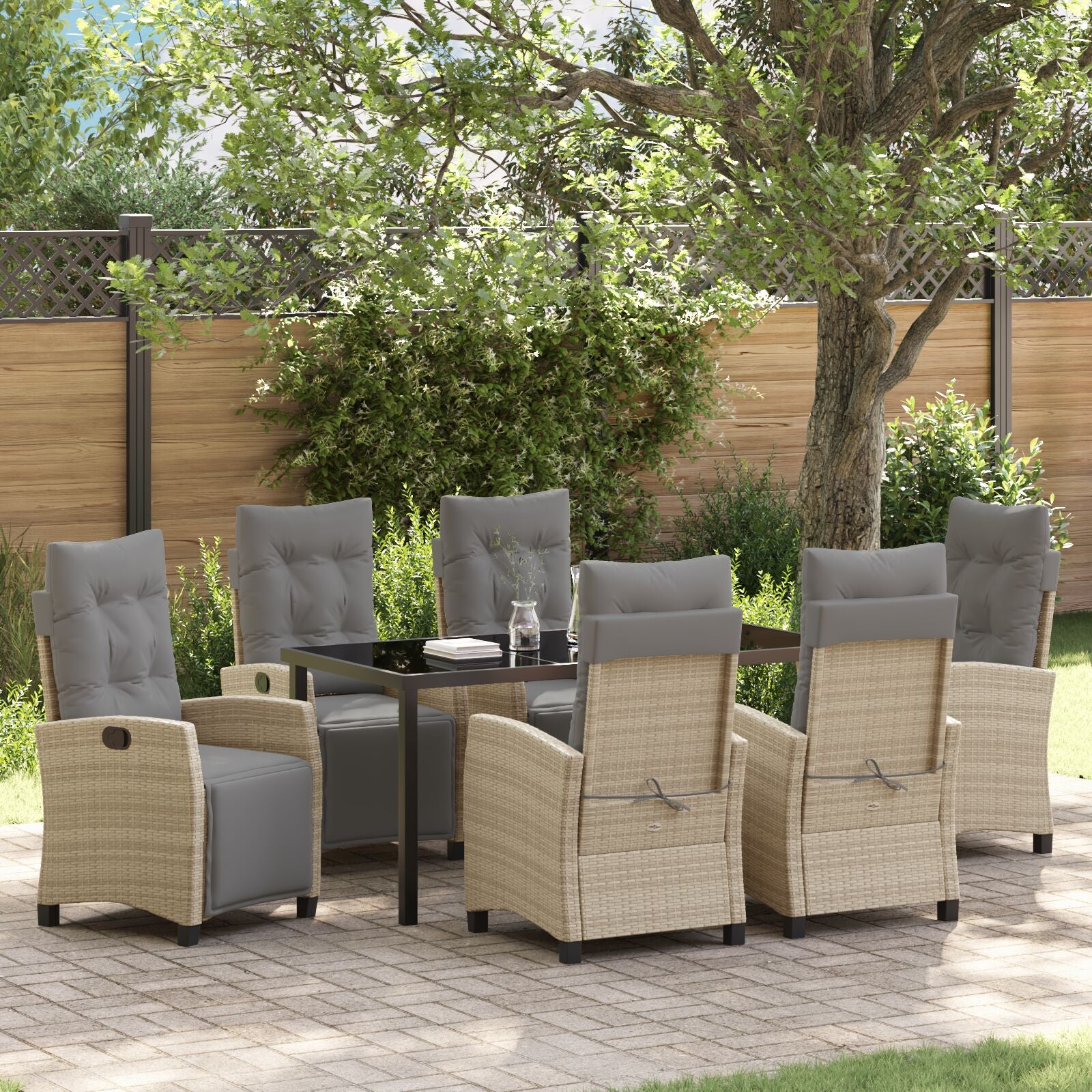 7-Delige Tuin Eetset Beige Poly Rattan