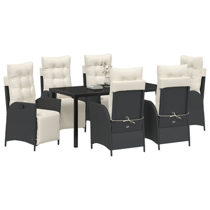 7-Delige Tuin Eetset Zwart Poly Rattan