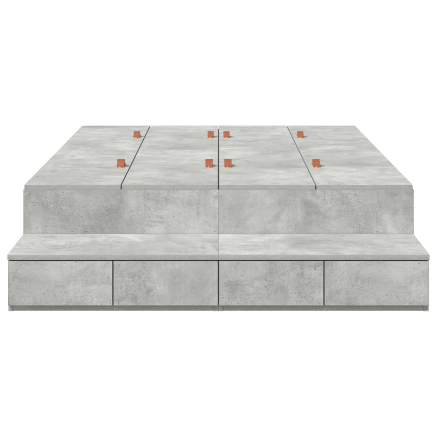 Opbergbedframe Beton Grijs Bewerkt Hout 120 X 190 Cm Artisanaal Eiken