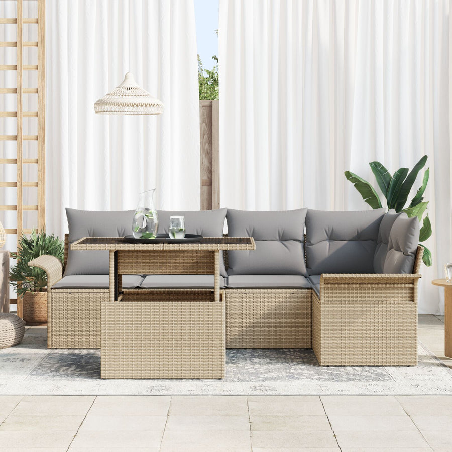 6-Delige Tuin Sofa Set Met Kussens Beige Poly Rattan