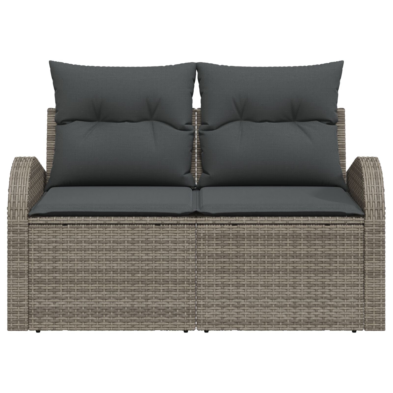 2-Zits Tuinsofa & Kussens Poly Rattan Grijs met opbergruimte