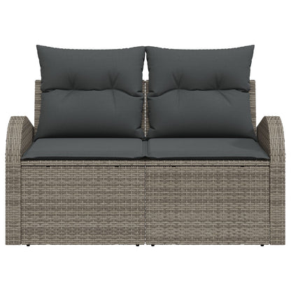 2-Zits Tuinsofa & Kussens Poly Rattan Grijs met opbergruimte