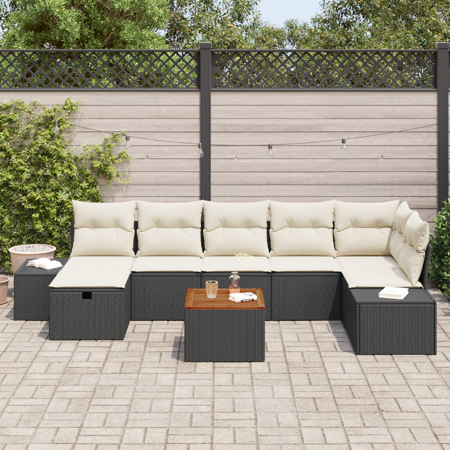 8-Delige Tuinbank Set Met Kussens Zwart Poly Rattan