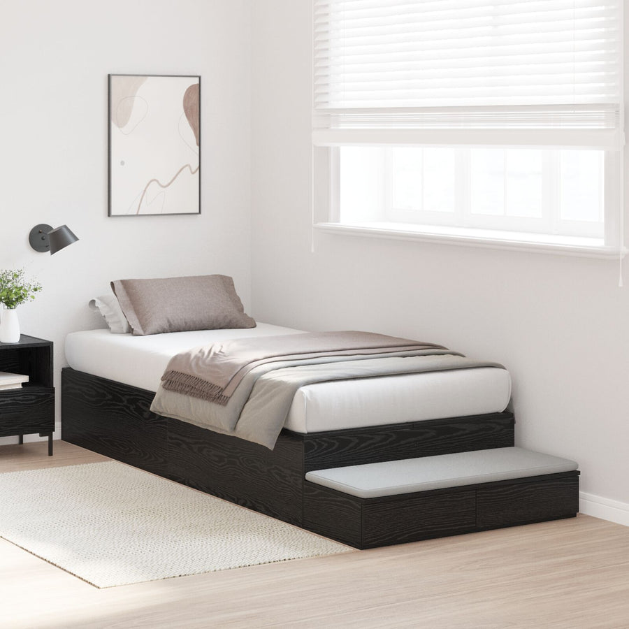 Opbergbedframe Zwart Eiken Bewerkt Hout 236,5 X 90 X 31,5 Cm Artisanaal Eiken