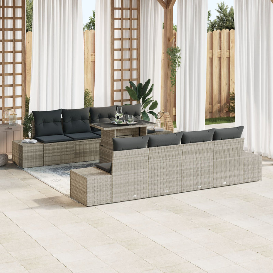 9 Delige Tuin Sofa Set Met Kussens Lichtgrijs Poly Rattan