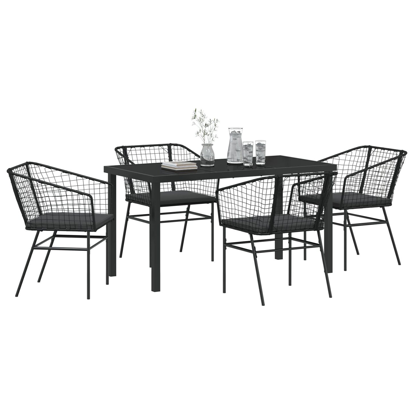 Set Van 3 Zwart En Donkergrijs Pe Rattan, Gepoedercoat Staal