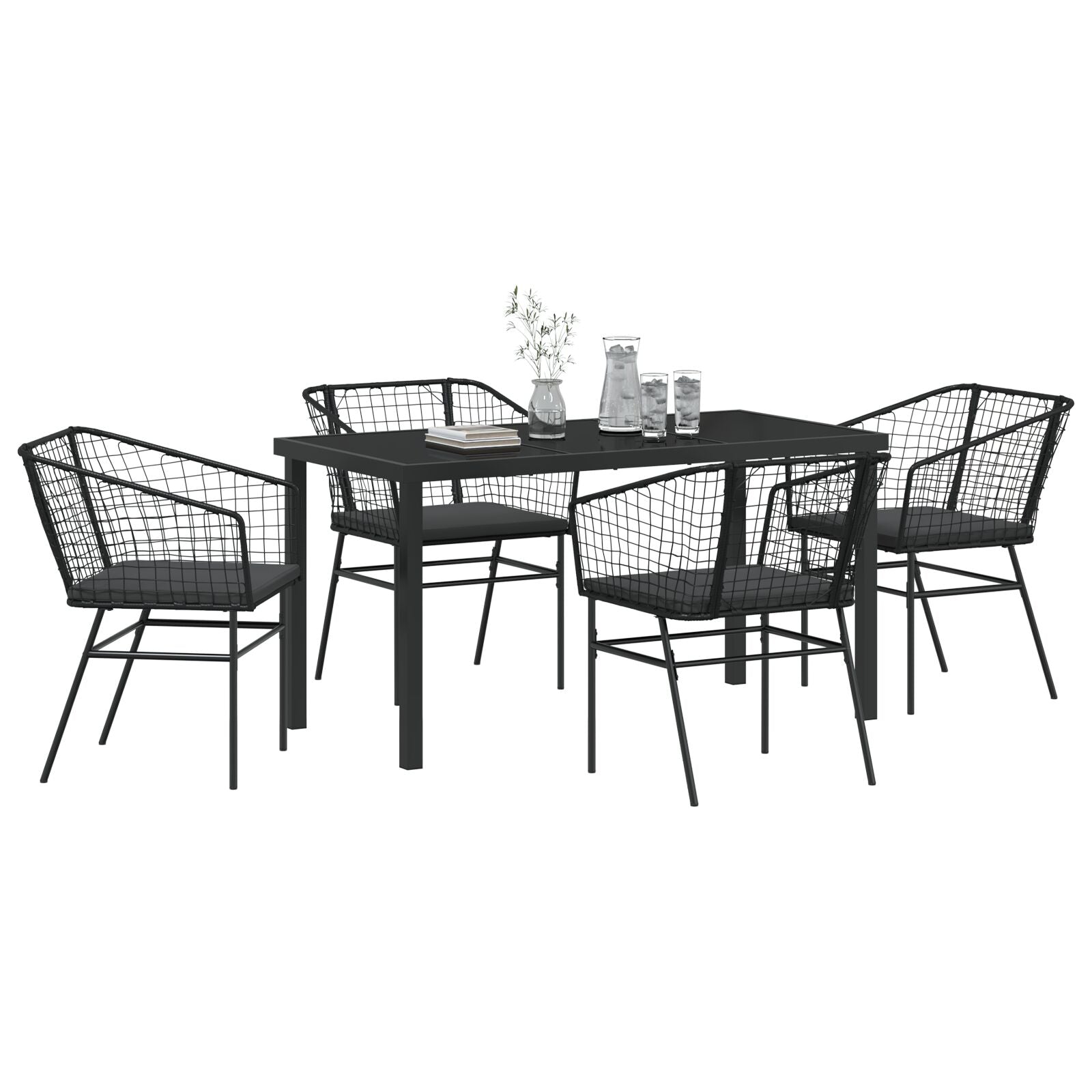 Set Van 3 Zwart En Donkergrijs Pe Rattan, Gepoedercoat Staal