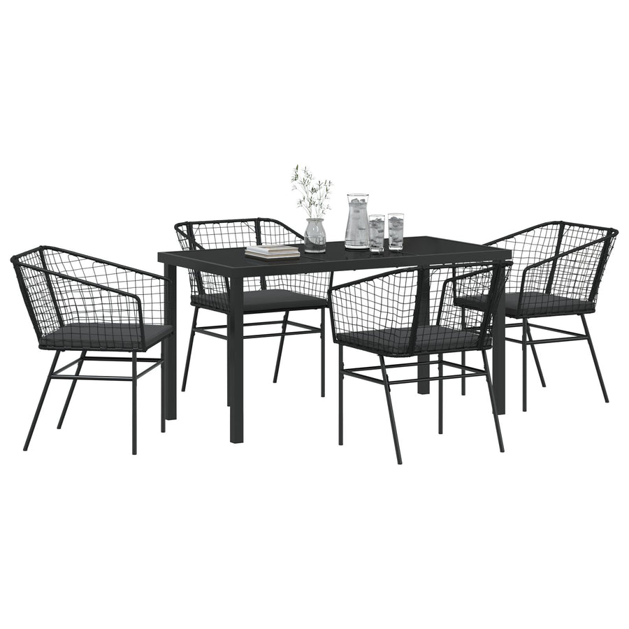 Set Van 3 Zwart En Donkergrijs Pe Rattan, Gepoedercoat Staal