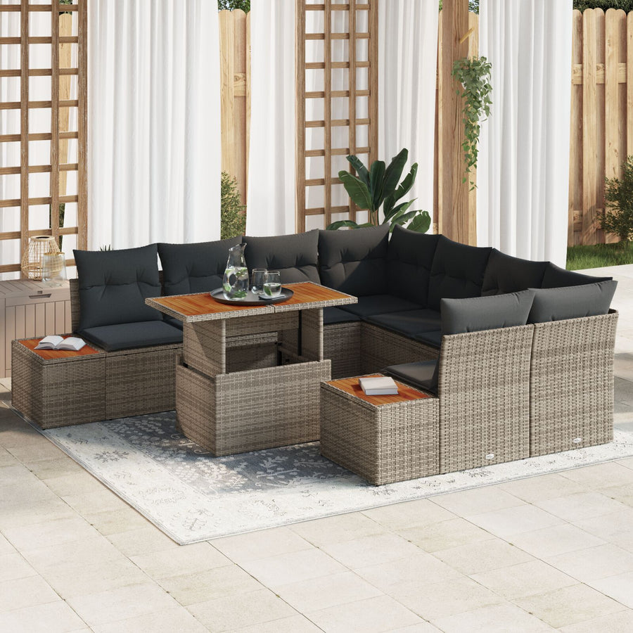 Tuin Sofa Set Set Van 9 Grijs Riet En Hout Tuin Sofa Set