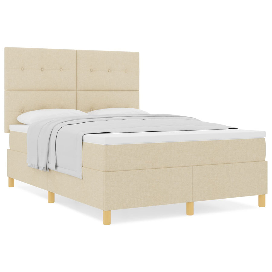Boxspring Bed Met Matras Crème 140X190 Cm Stof Blauw