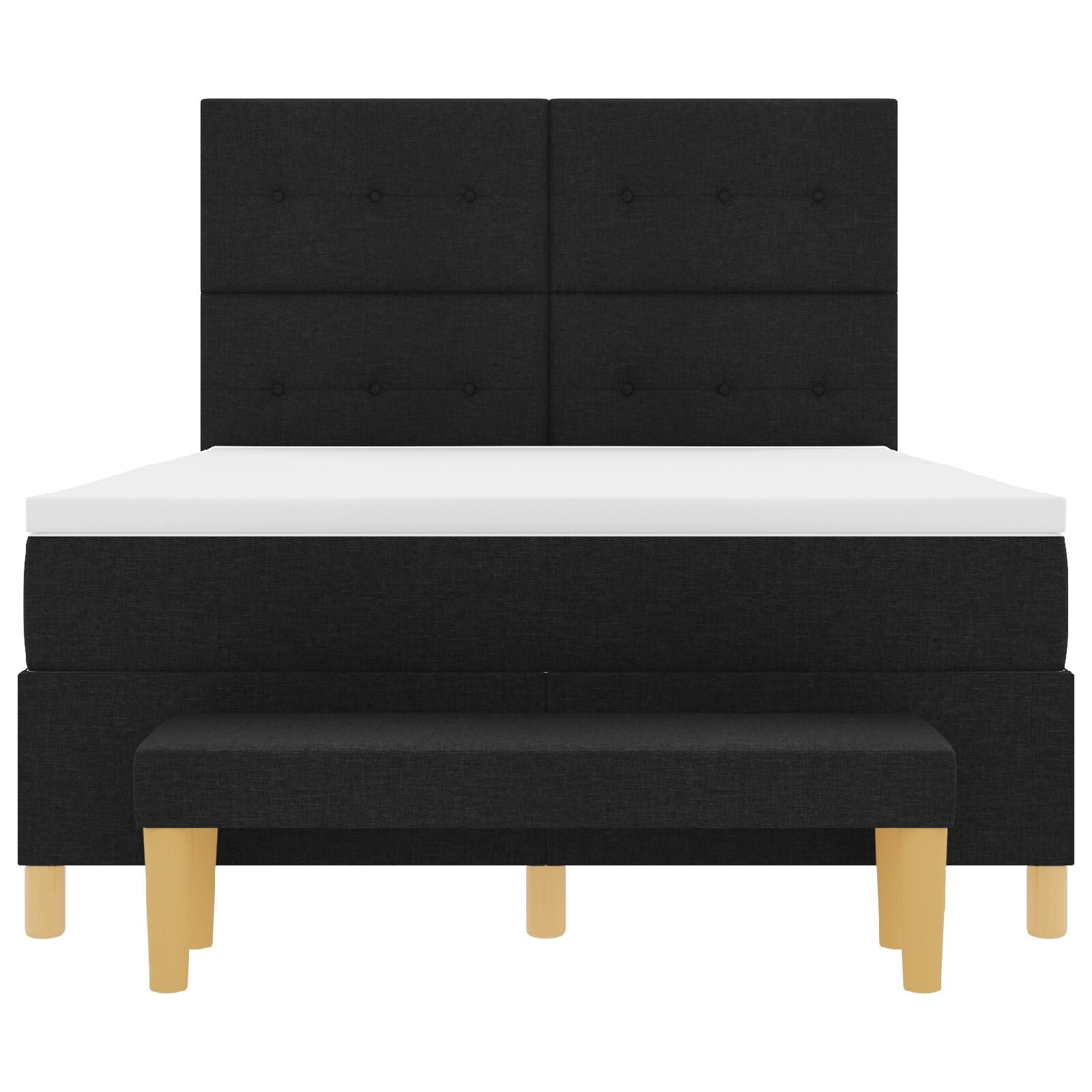 Boxspring Bed Met Matras & Bank Stof Zwart 140 x 200 cm Knop tufted