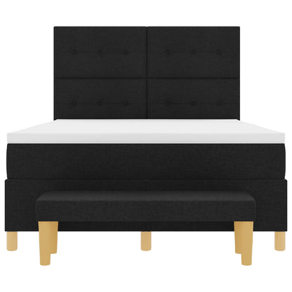 Boxspring Bed Met Matras & Bank Stof Zwart 140 x 200 cm Knop tufted