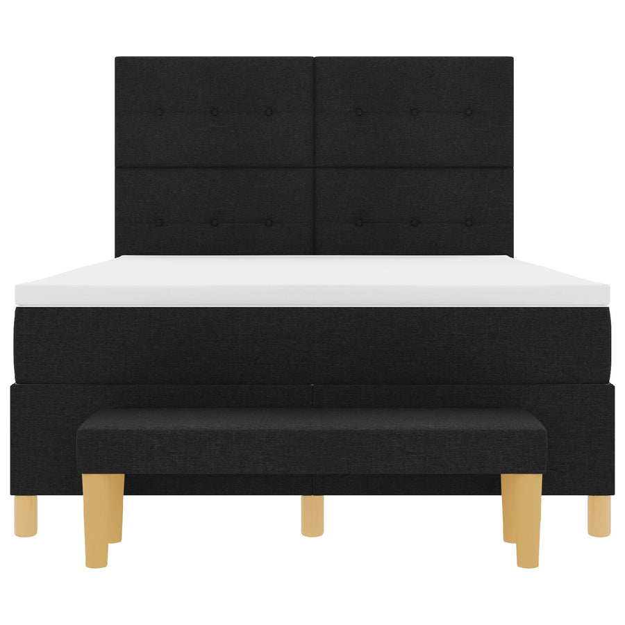 Boxspring Bed Met Matras & Bank Stof Zwart 140 x 200 cm Knop tufted