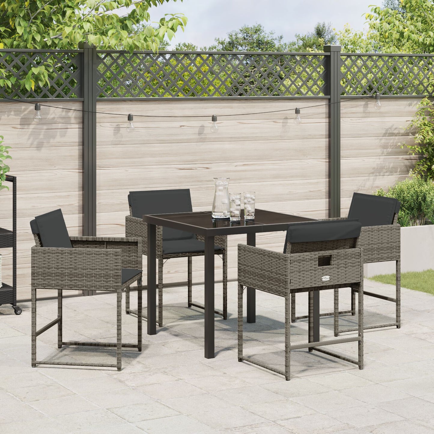 5-Delige Tuin Eettafel Set Met Kussens Grijze Poly Rattan
