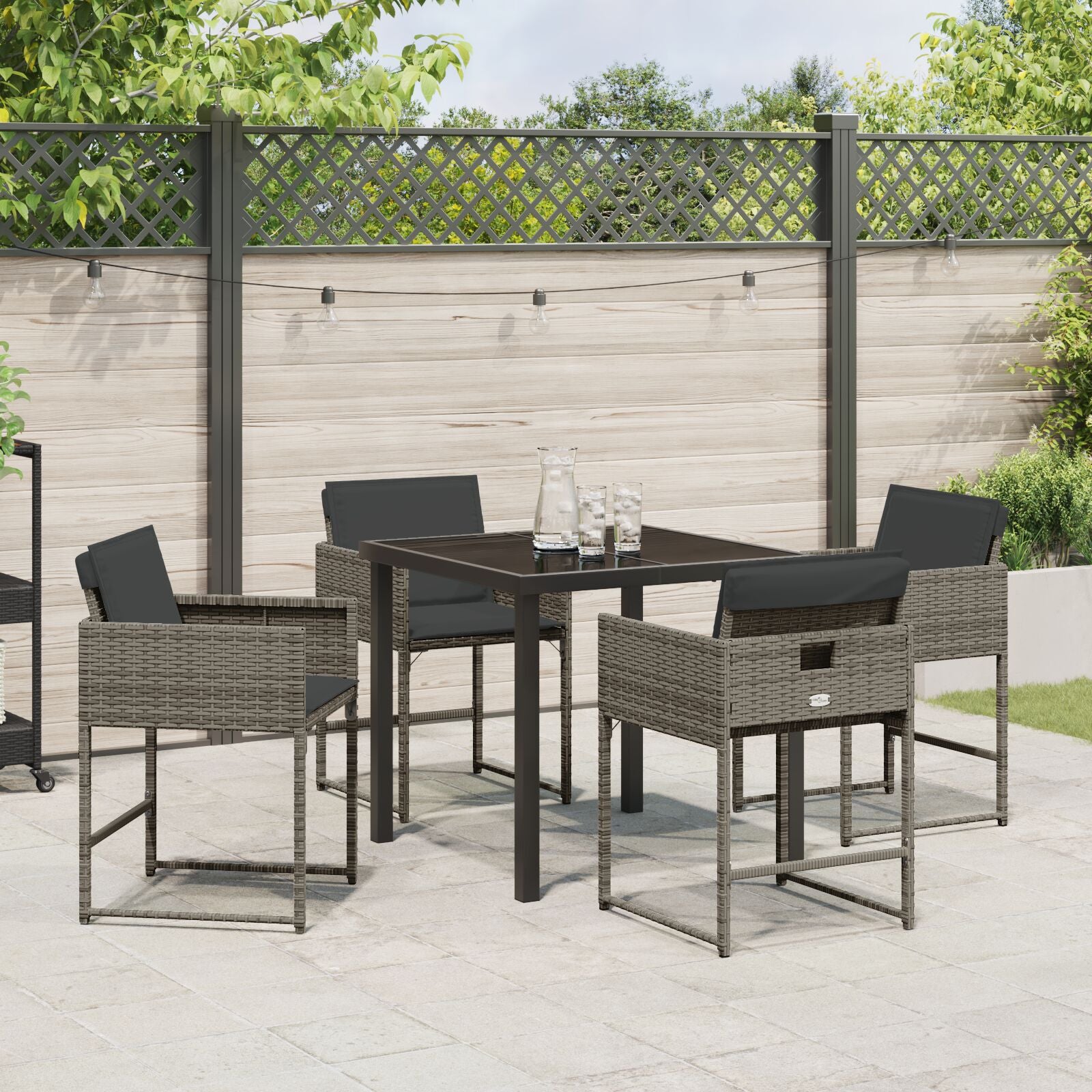 5-Delige Tuin Eettafel Set Met Kussens Grijze Poly Rattan