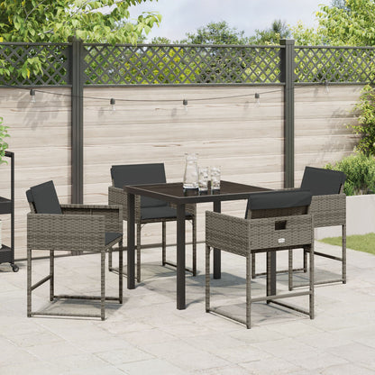 5-Delige Tuin Eettafel Set Met Kussens Grijze Poly Rattan