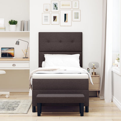 Boxspringbed Met Matras En Bankje Stof Donkerbruin 90 x 190 cm Knopgehemde