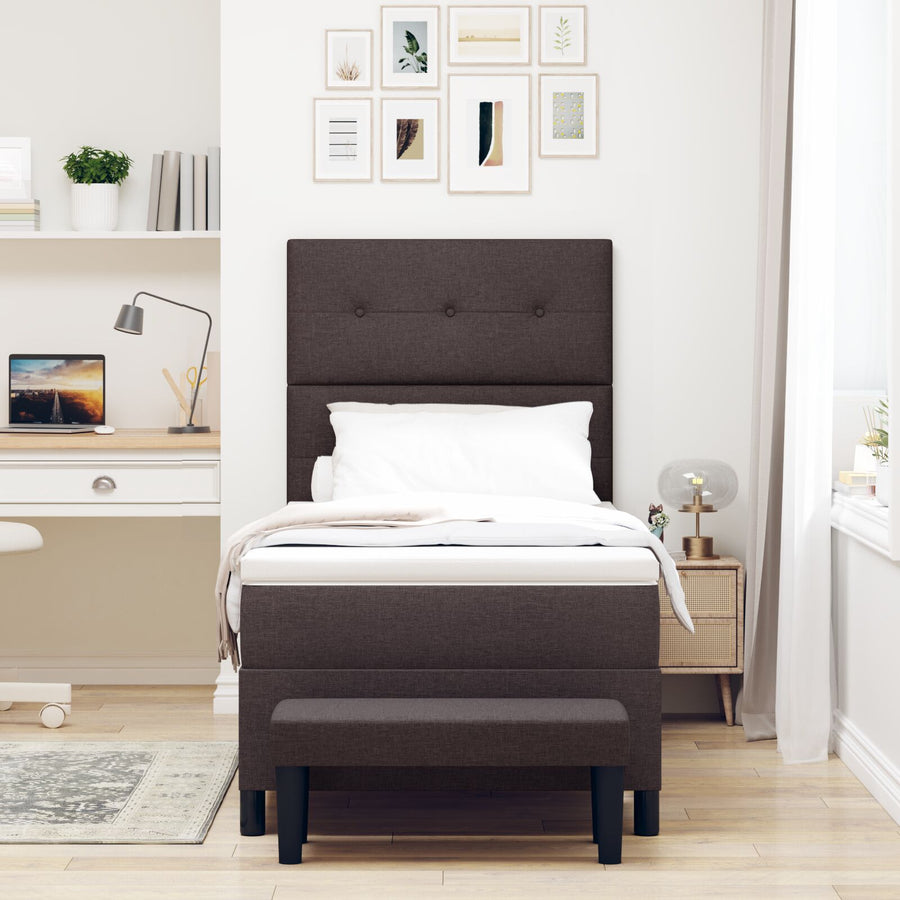 Boxspringbed Met Matras En Bankje Stof Donkerbruin 90 x 190 cm Knopgehemde