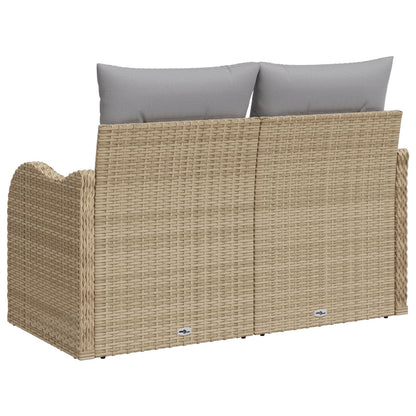 2-Zits Tuinbank Met Kussens Poly Rattan Beige en Grijs zonder opslag