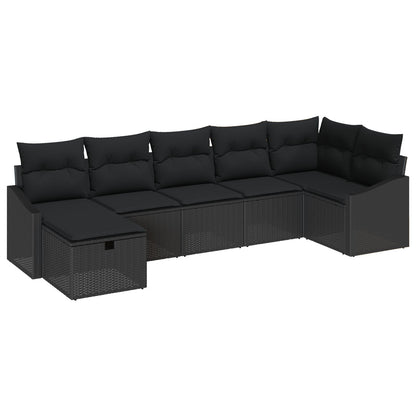 7-Delige Tuinbankset Met Kussens Zwart Poly Rattan Wit