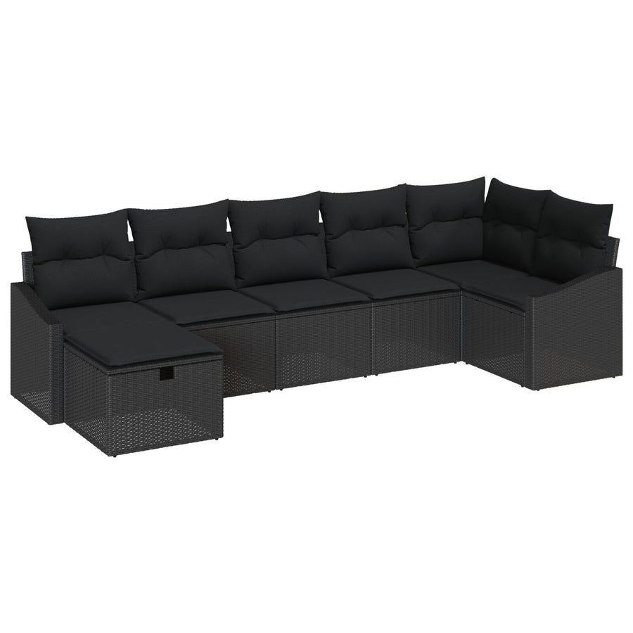 7-Delige Tuinbankset Met Kussens Zwart Poly Rattan Wit