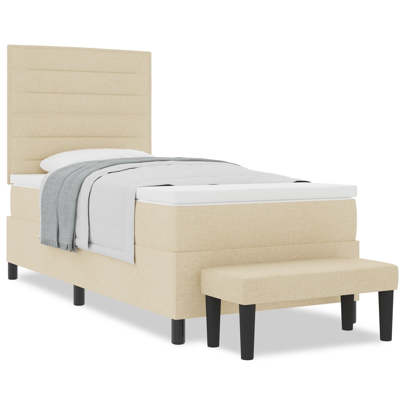 Boxspringbed Met Matras & Bank Stof Crème 90 x 200 cm Lijnenontwerp
