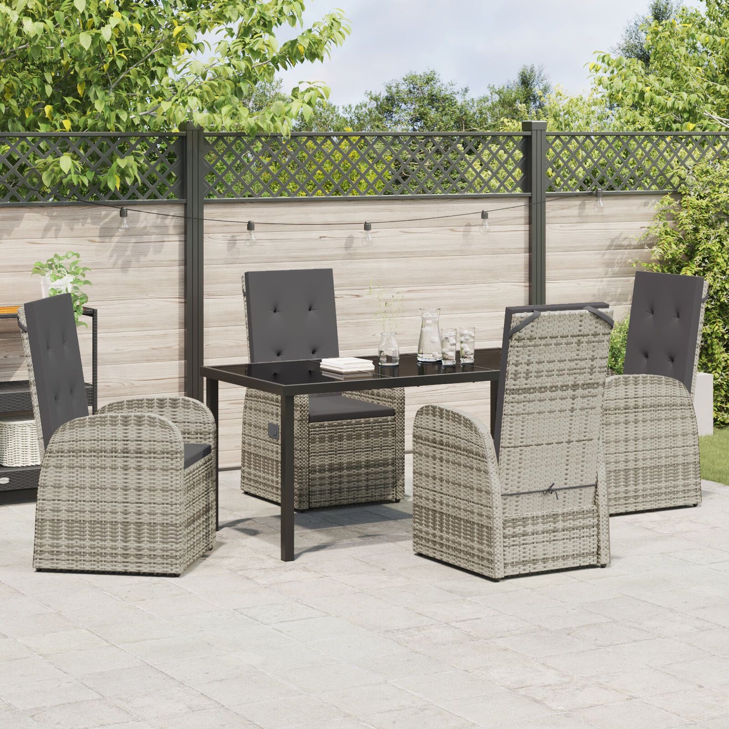 5-Delig Tuin Eettafelset Met Kussens Grijs Poly Rattan