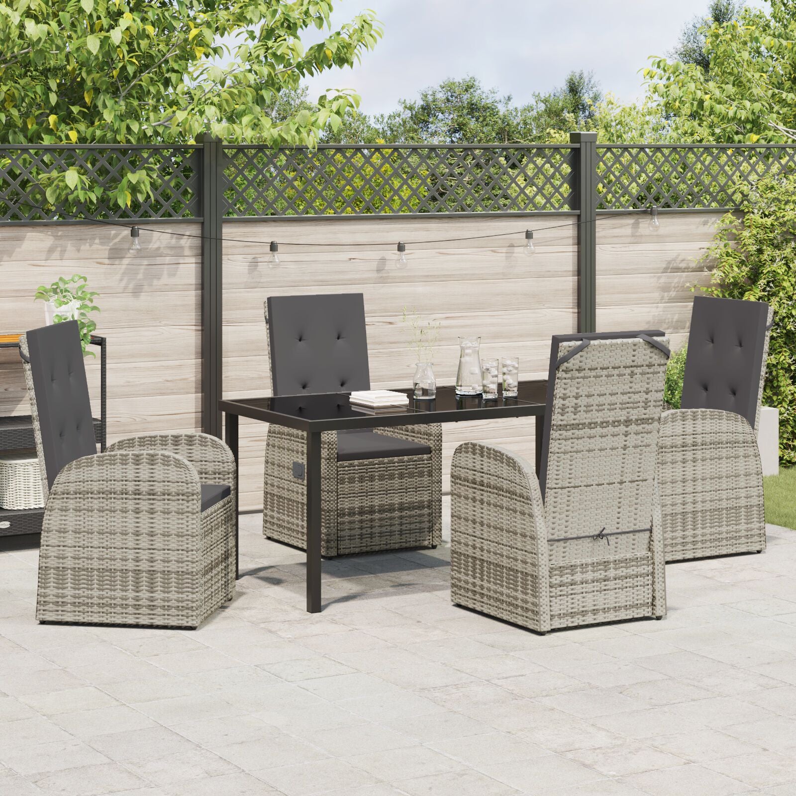 5-Delig Tuin Eettafelset Met Kussens Grijs Poly Rattan