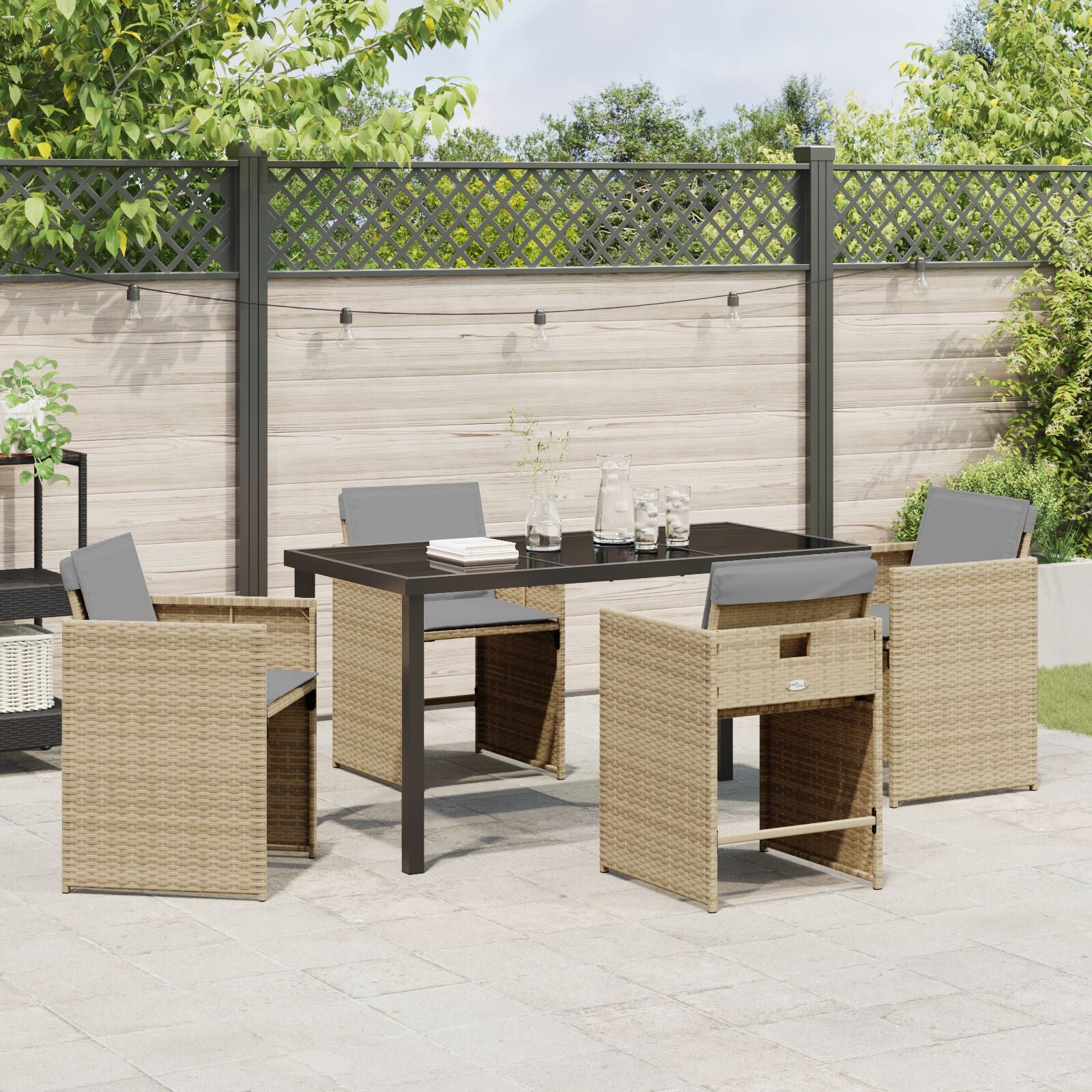 5-Delig Tuin Eetset Met Kussens Beige Poly Rattan