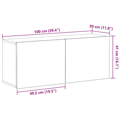 Tv Wandkast 100X30X41 Cm Gelaagd Hout 100 cm Zwart Eiken