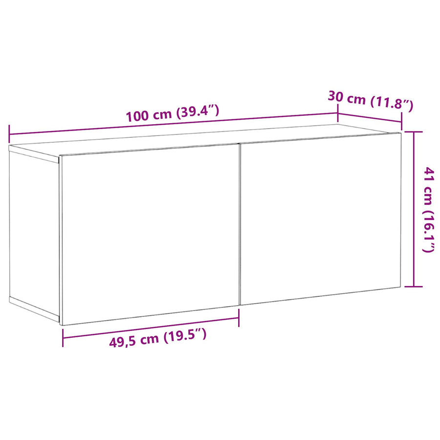 Tv Wandkast 100X30X41 Cm Gelaagd Hout 100 cm Zwart Eiken