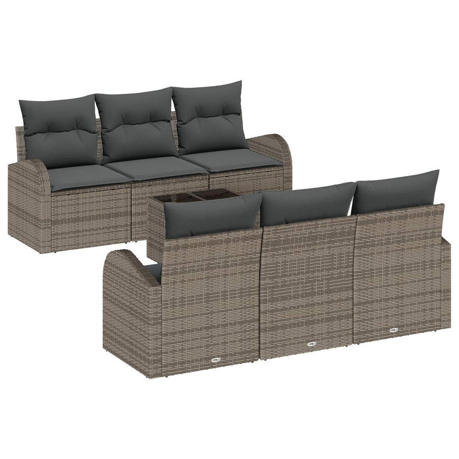 7-Delige Tuin Sofa Set Met Kussens Grijs Poly Rattan
