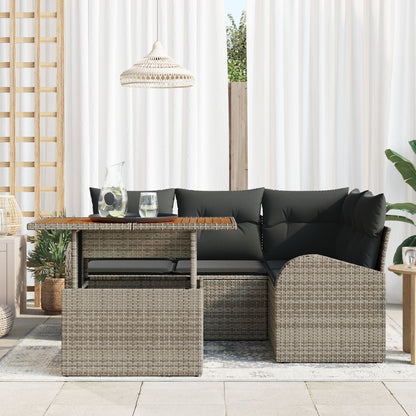 Tuin Sofa Set 5-Delig Grijs Poly Rattan, Staal, Stof Hoekbank