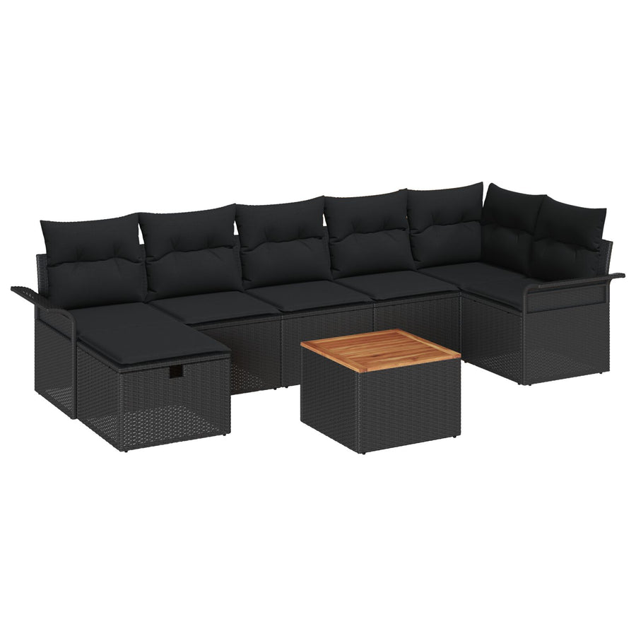 8-Delige Tuin Sofa Set Met Kussens Zwart Poly Rattan