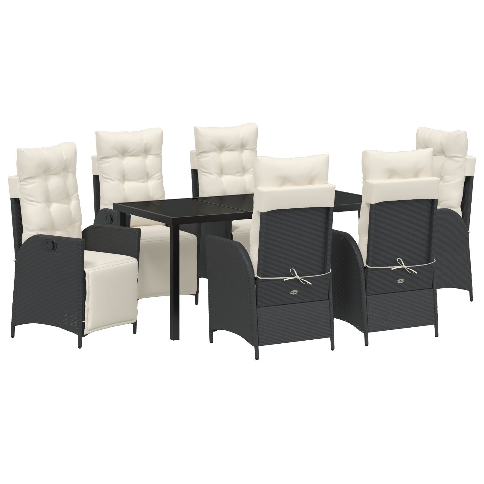 7-Delige Tuin Eetset Zwart Poly Rattan
