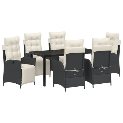 7-Delige Tuin Eetset Zwart Poly Rattan