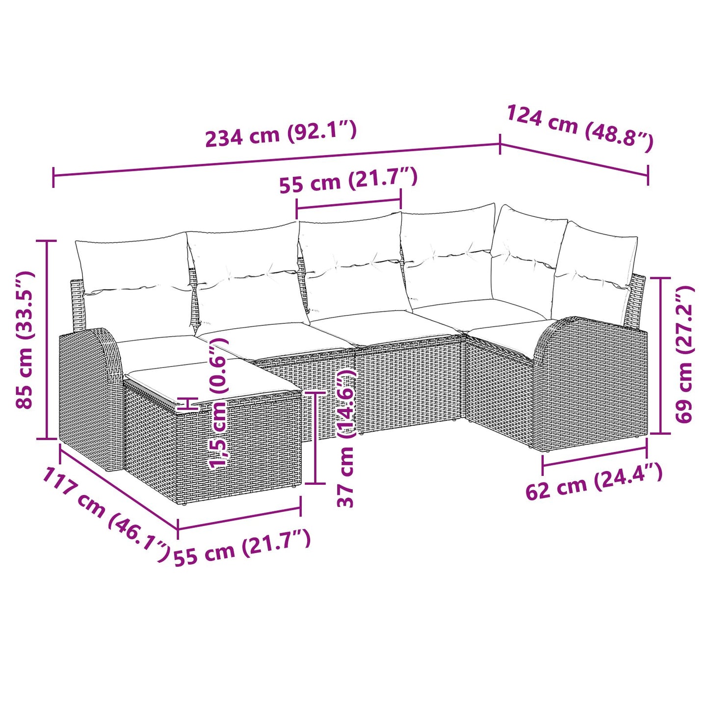 6-Delige Tuinsofa Set Met Kussens Zwart Poly Rattan