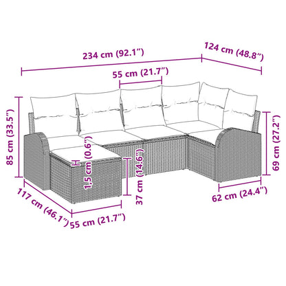 6-Delige Tuinsofa Set Met Kussens Zwart Poly Rattan