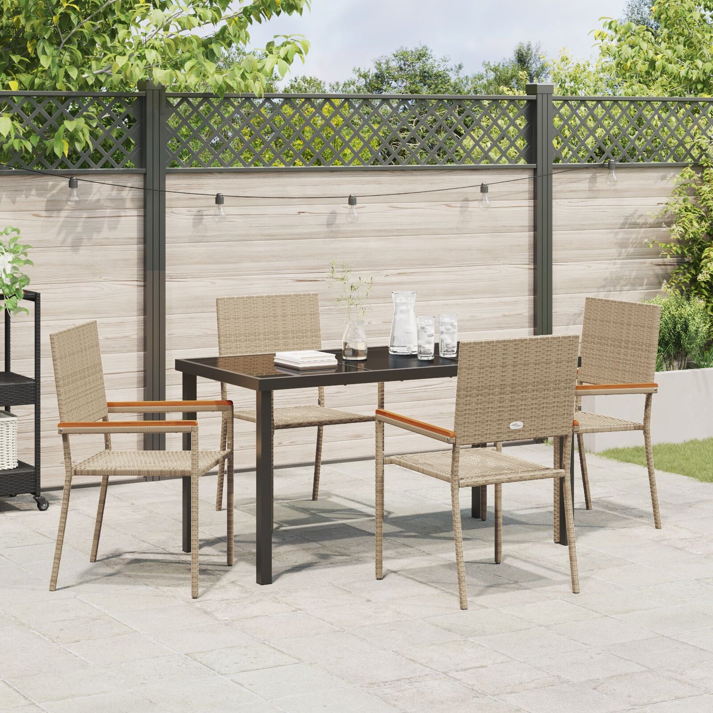 5-Delige Tuin Eetset Beige Poly Rattan