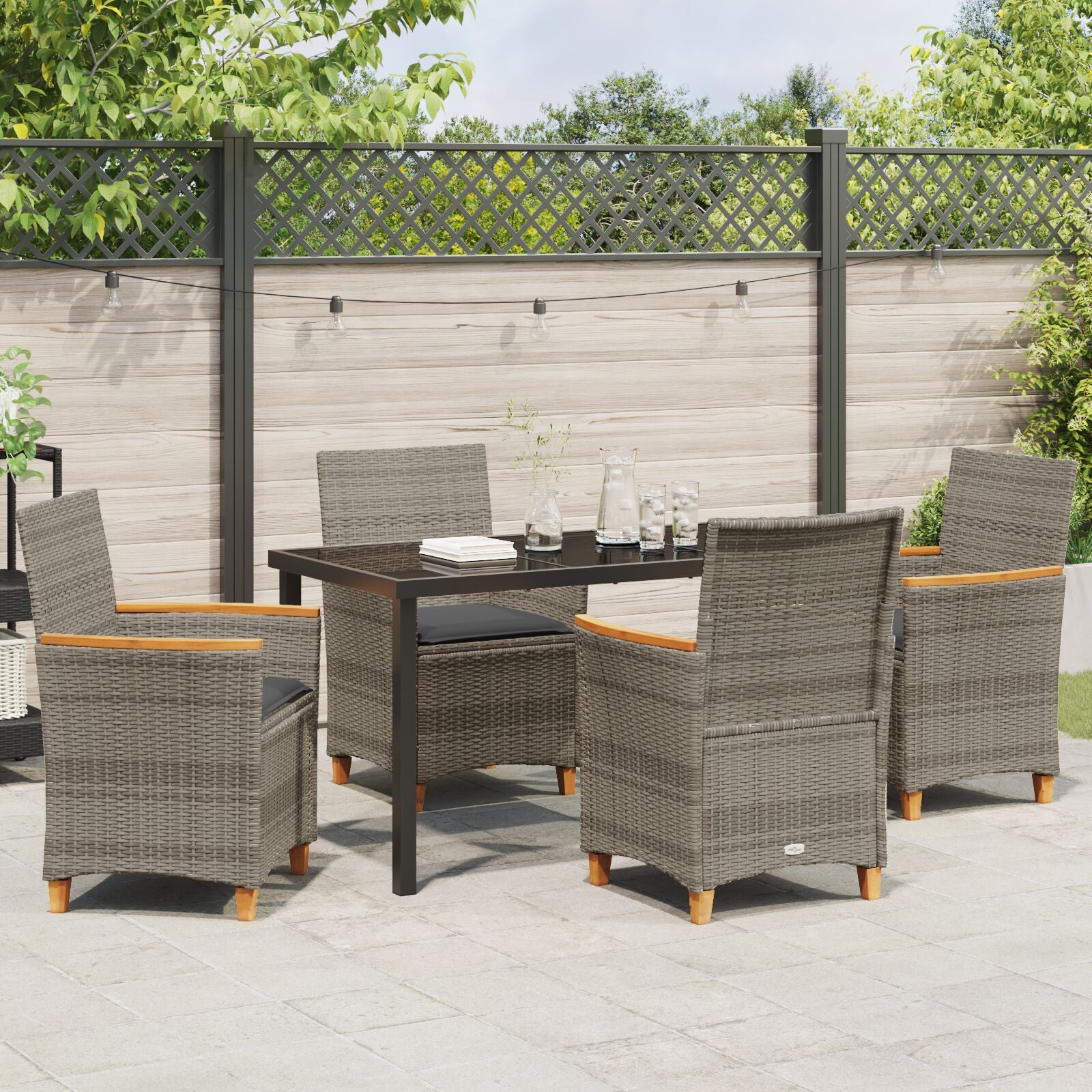 5-Delige Tuin Eetset Met Kussens Grijs Poly Rattan