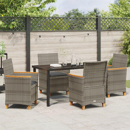 5-Delige Tuin Eetset Met Kussens Grijs Poly Rattan
