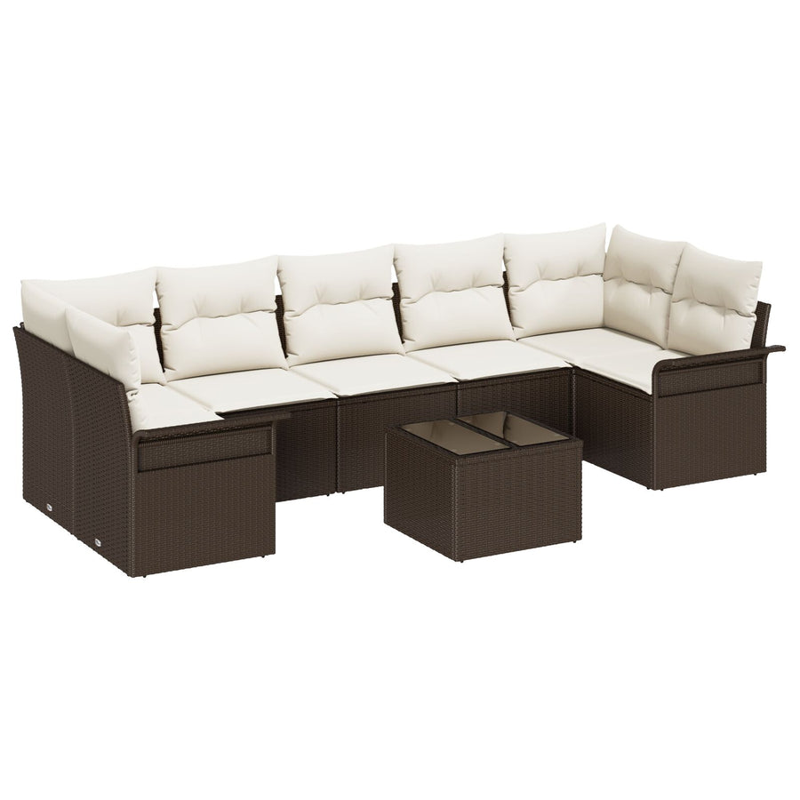 8-Delige Tuin Sofa Set Met Kussens Bruin Poly Rattan