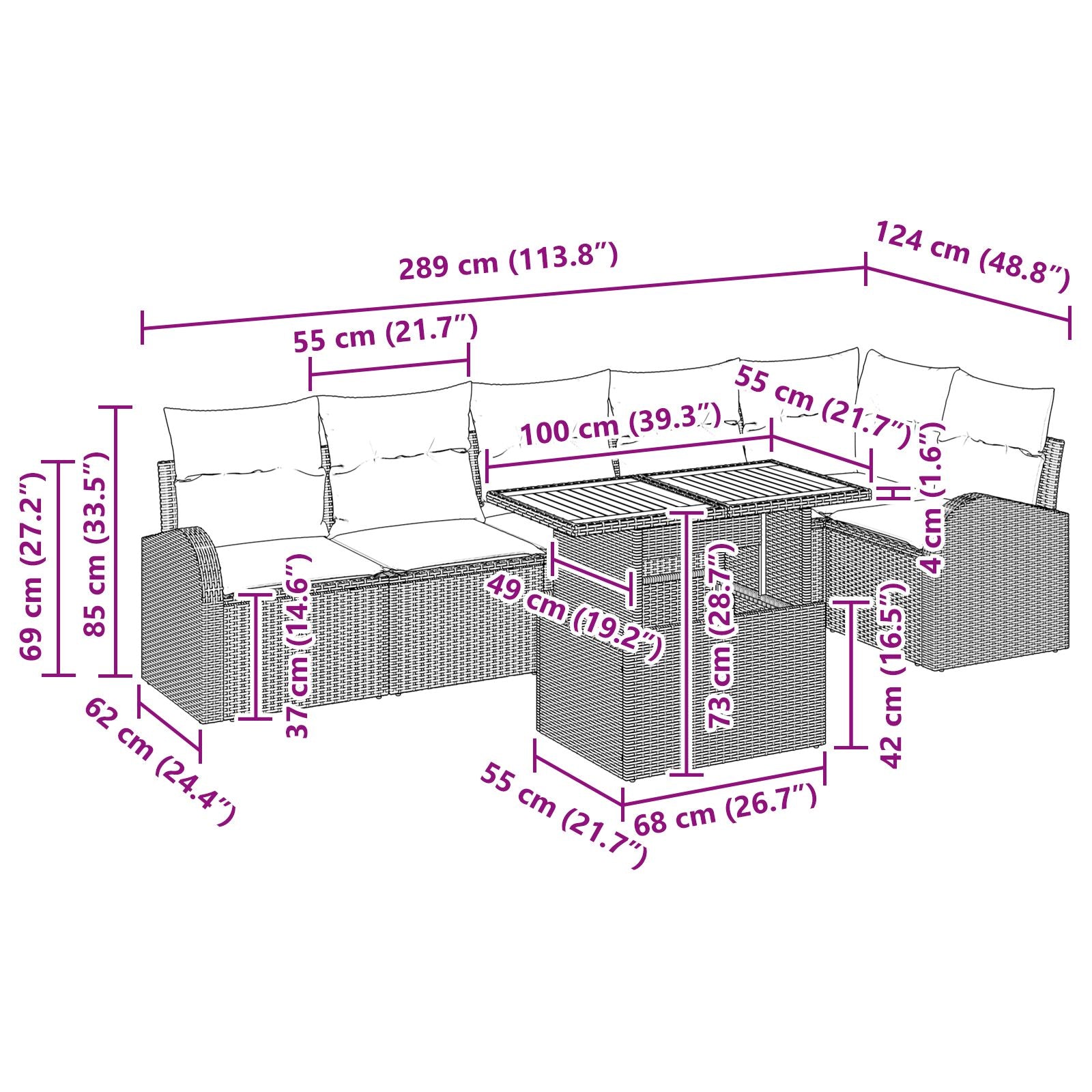7 Delige Tuin Eetset Met Kussens Beige Poly Rattan Acacia