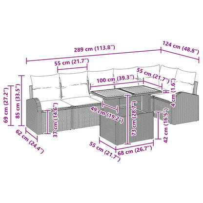 7 Delige Tuin Eetset Met Kussens Beige Poly Rattan Acacia