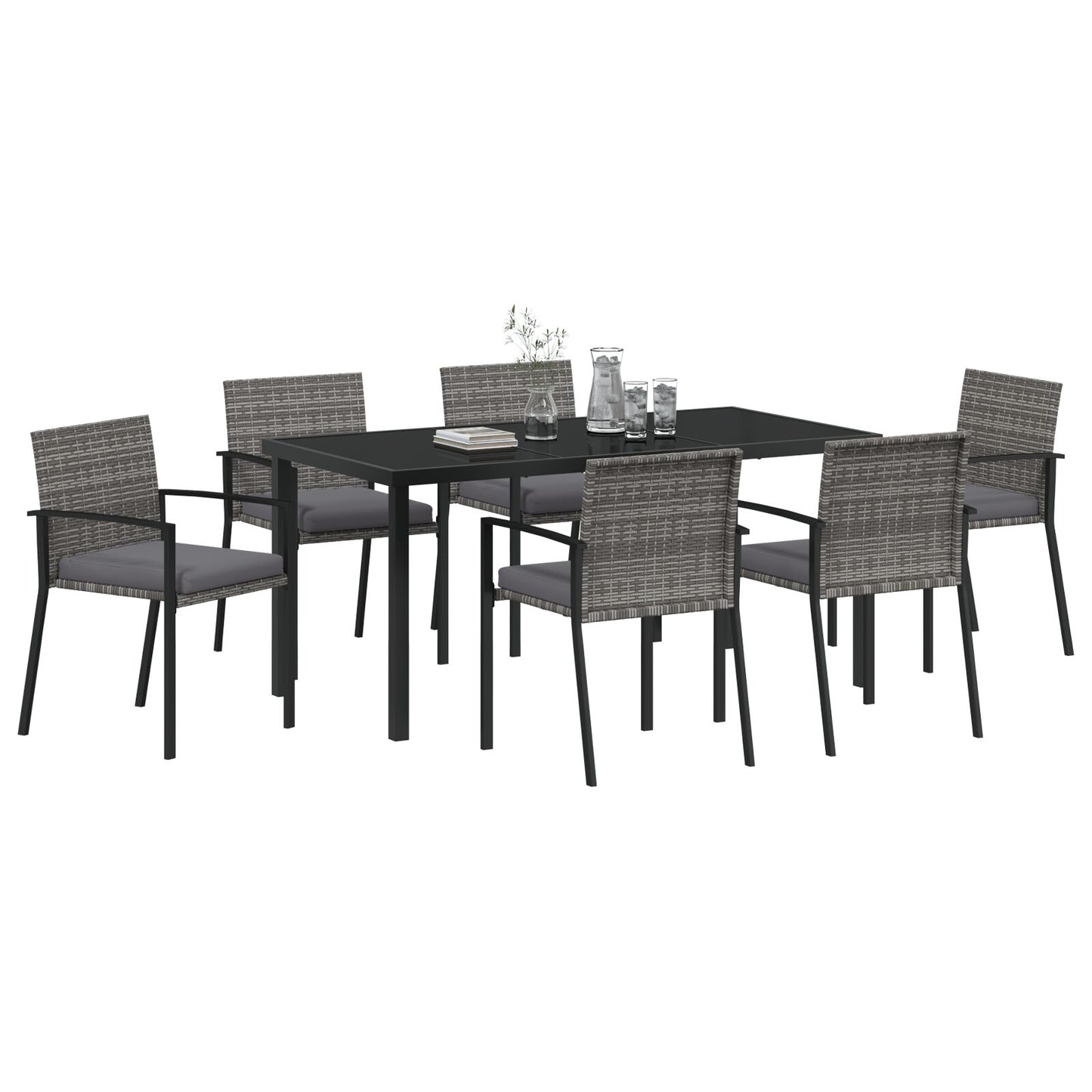 7-Delige Tuinset Grijs Poly Rattan