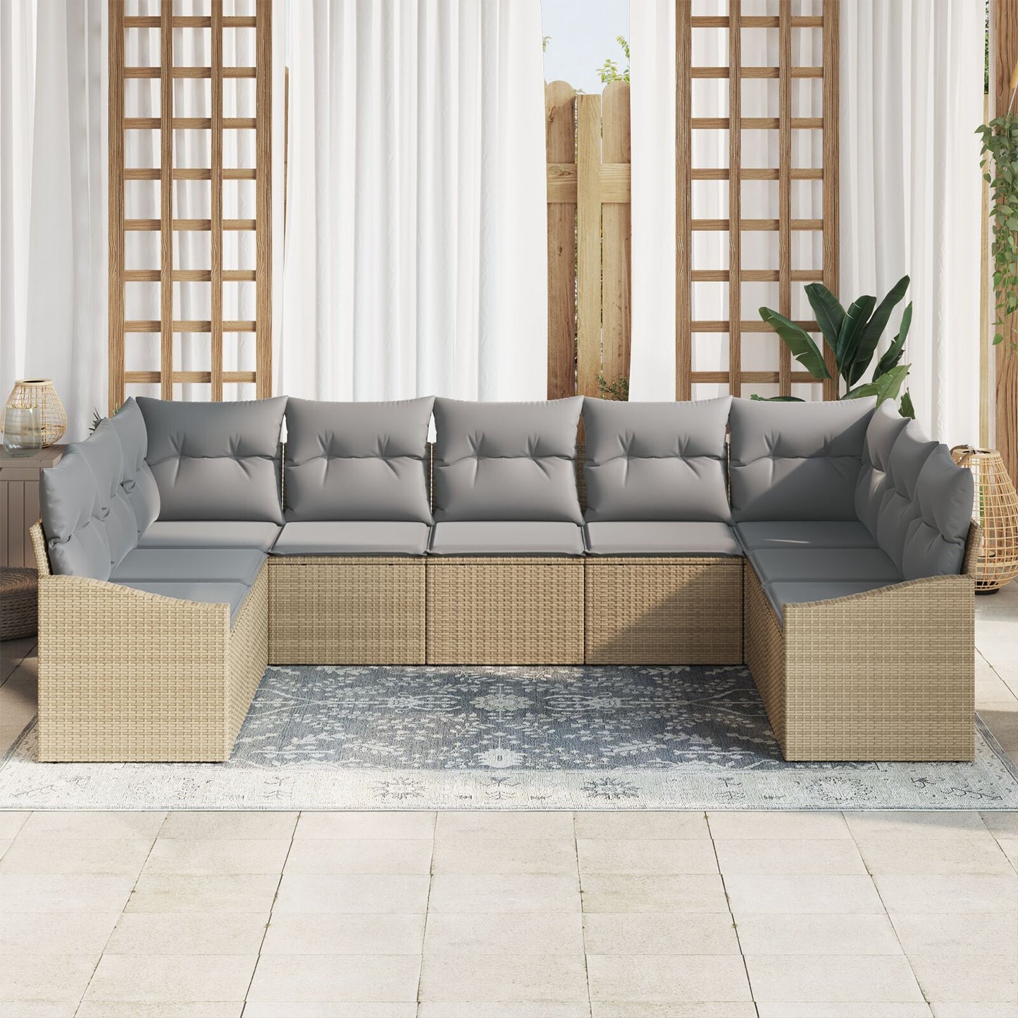 9-Delige Tuin Sofa Set Met Kussens Poly Rattan Beige en grijs zonder tafel