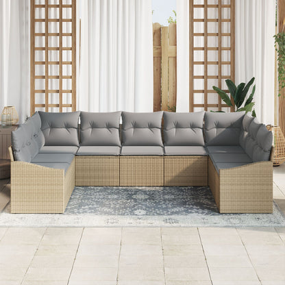 9-Delige Tuin Sofa Set Met Kussens Poly Rattan Beige en grijs zonder tafel