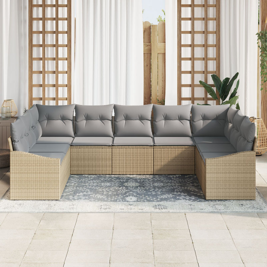 9-Delige Tuin Sofa Set Met Kussens Poly Rattan Beige en grijs zonder tafel