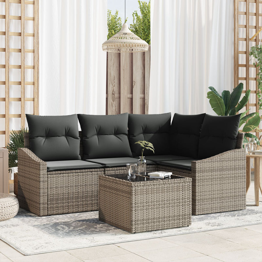 4-Delige Tuin Eetset Met Kussens Zwart Poly Rattan met tafel